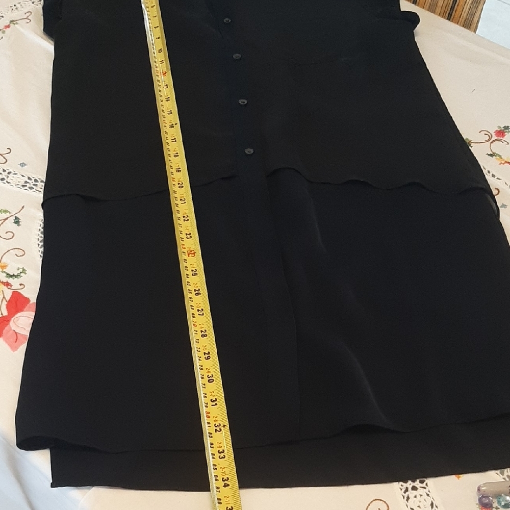 ALLSAINTS😇NAVY & Black PRETTY Lightweight FULL BUTTON Up SHEER SLEEVES High Low - Picture 13 of 13